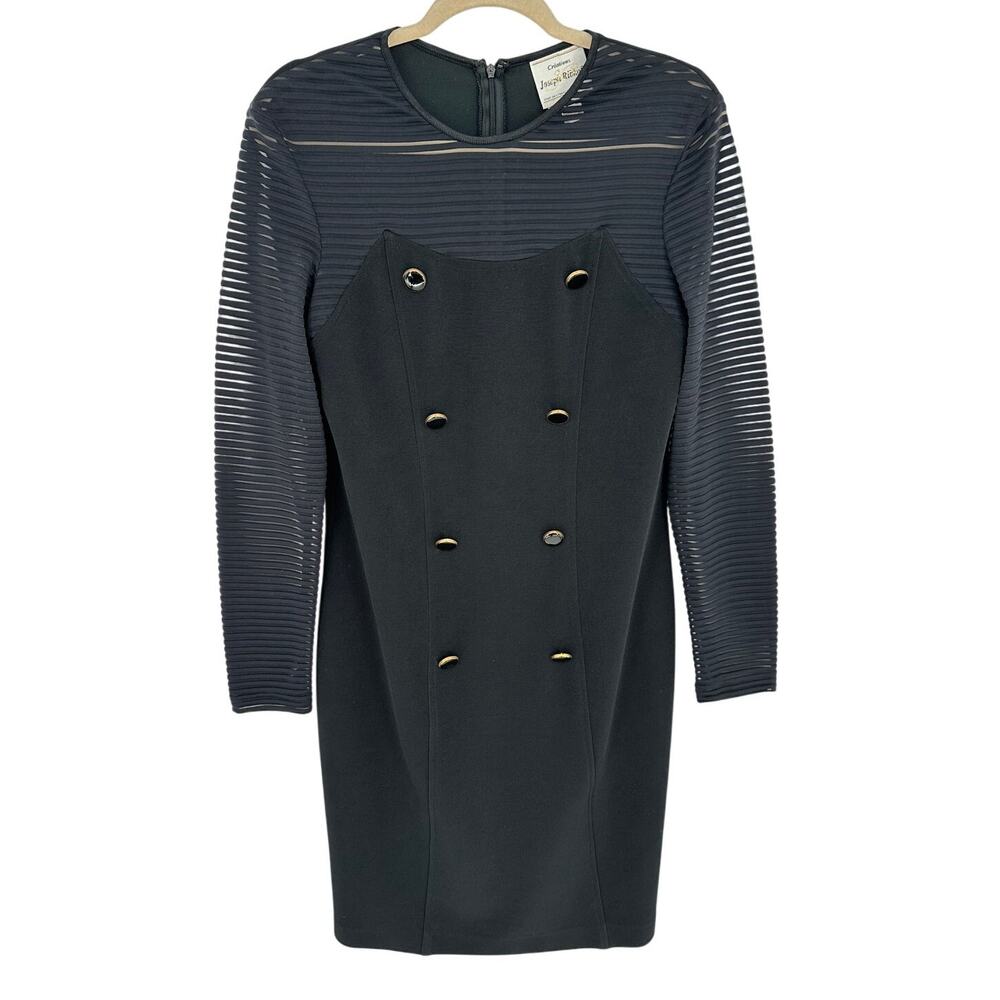 Joseph Ribkoff Vintage Black Sheath Dress Sheer Long Sleeve Cocktail Party 12